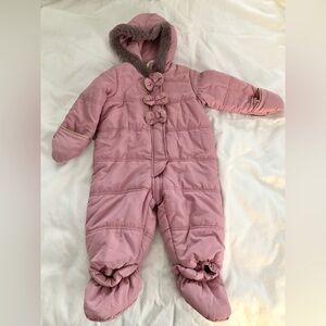 Pink Hooded Baby Snowsuit Fleece Lined Puffer w/ Removable Booties